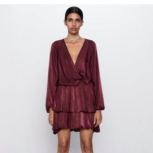 ZARA Burgundy Tiered Ruffle Dress